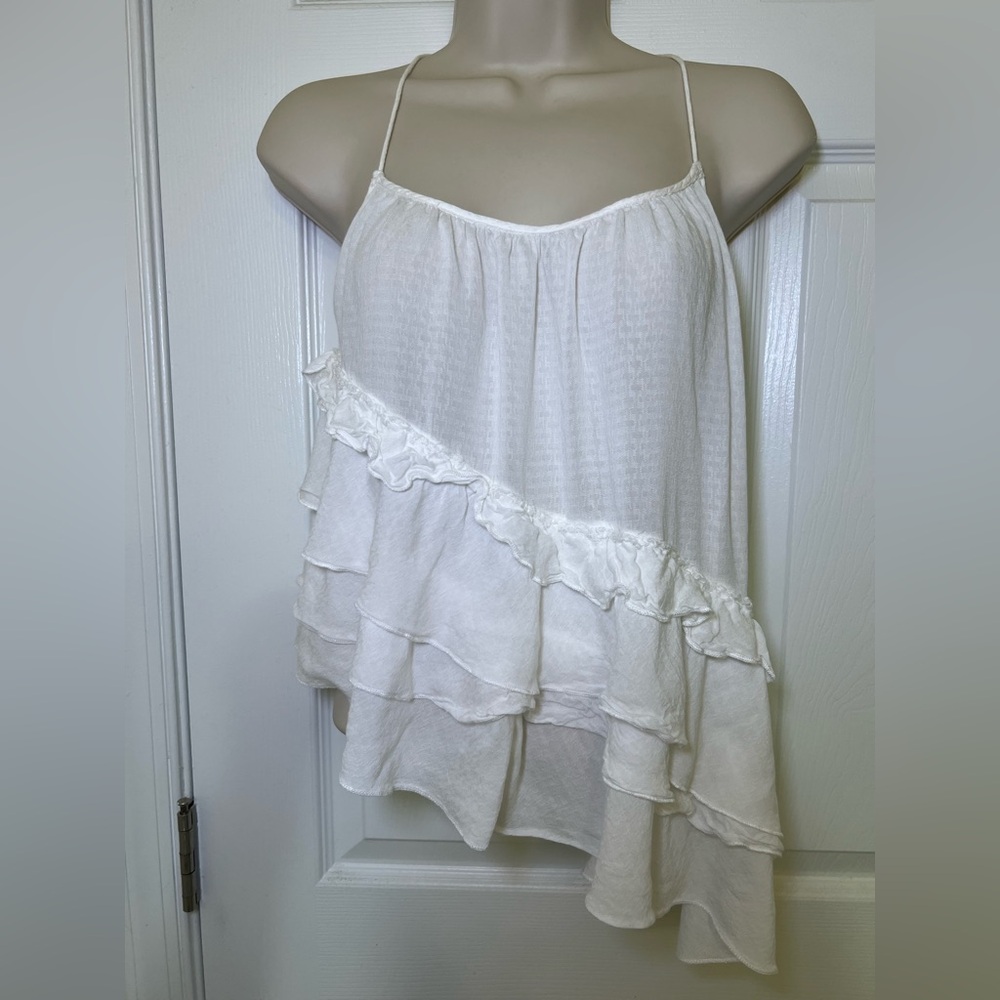 Free People White Ruffled Sleeveless Top